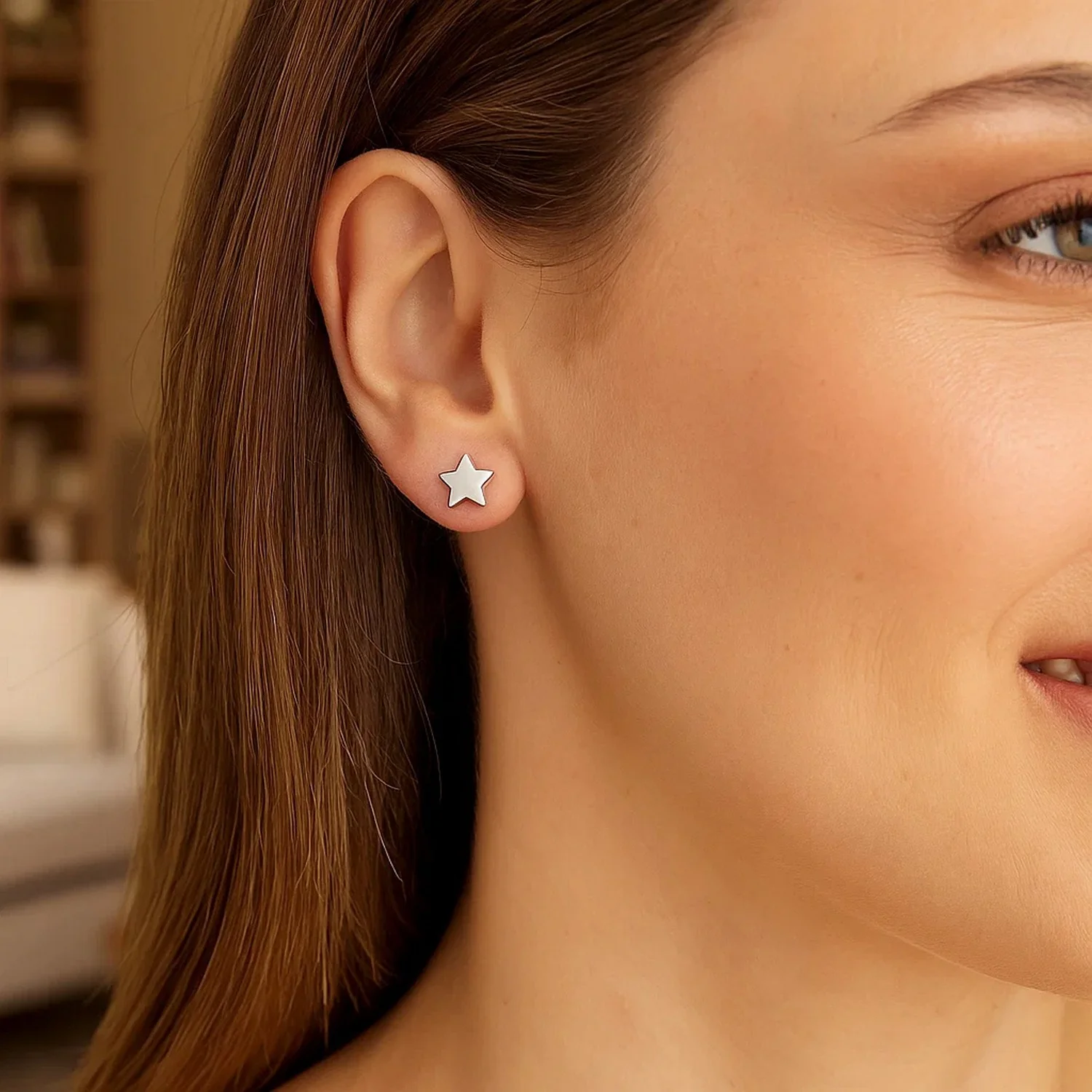14k White Gold Post Earrings with Stars - Image 5