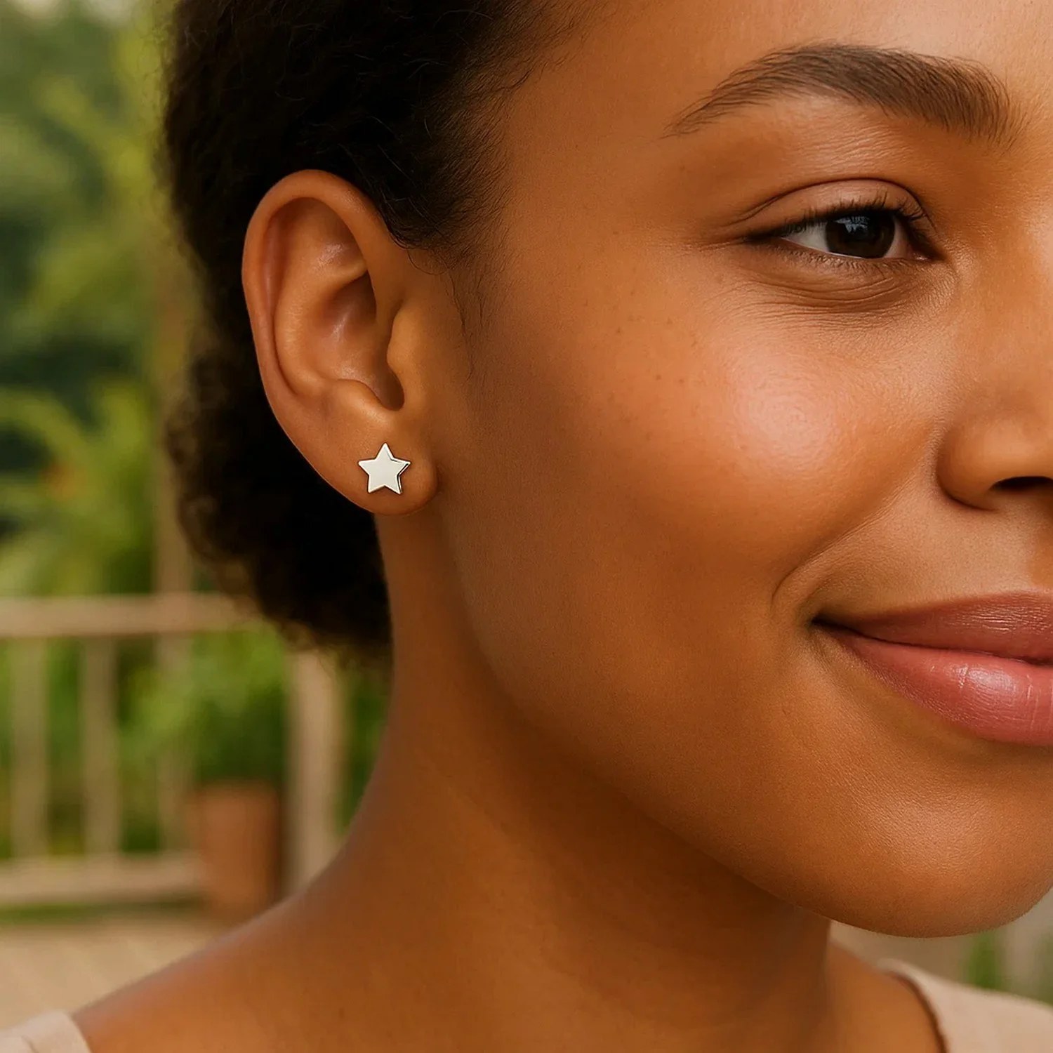 14k White Gold Post Earrings with Stars - Image 6