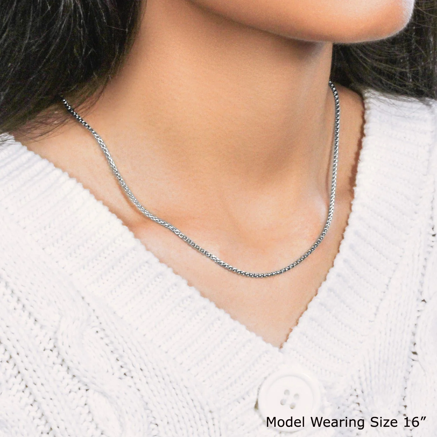 14k White Gold Round Box Chain 1.7mm - Image 10
