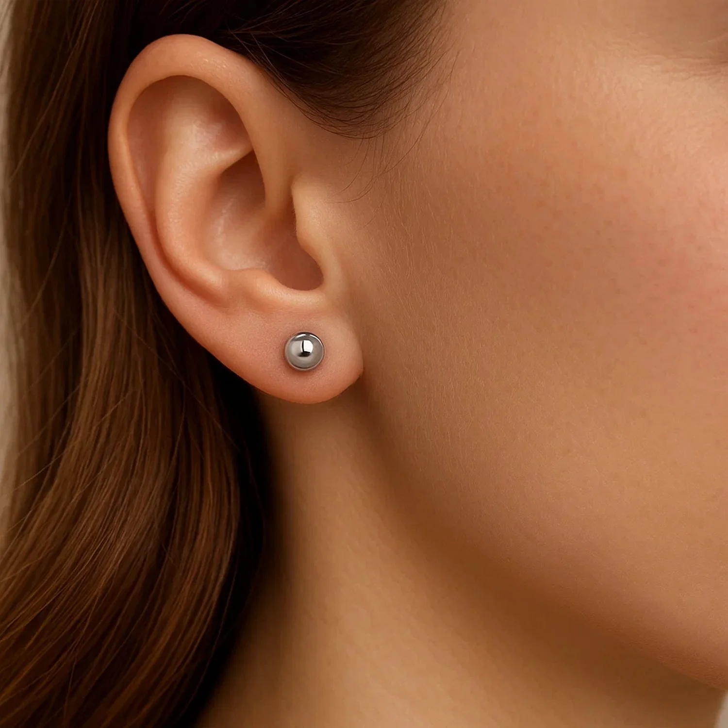 14k White Gold Round Stud Earrings (4.0 mm) - Image 6