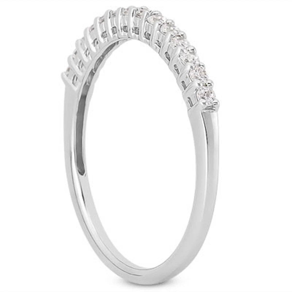 14k White Gold Shared Prong Diamond Wedding Ring Band with Airline Gallery - Image 2