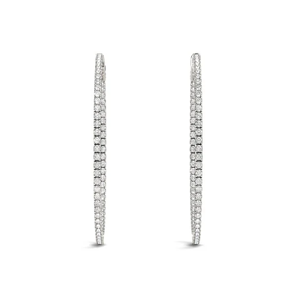 14k White Gold Slim Two Sided Diamond Hoop Earrings (1 1/2 cttw) - Image 4
