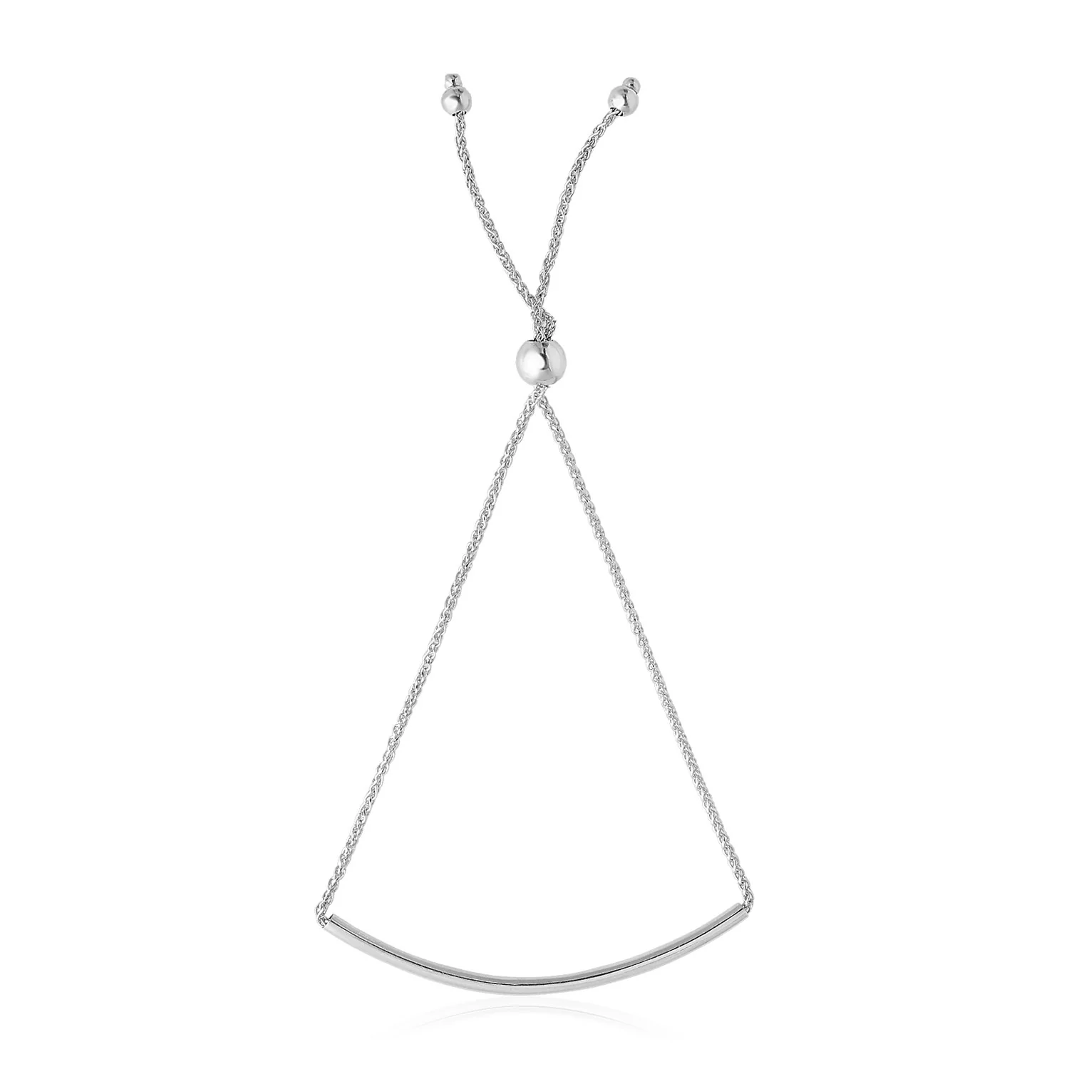 14k White Gold Smooth Curved Bar Lariat Design Bracelet
