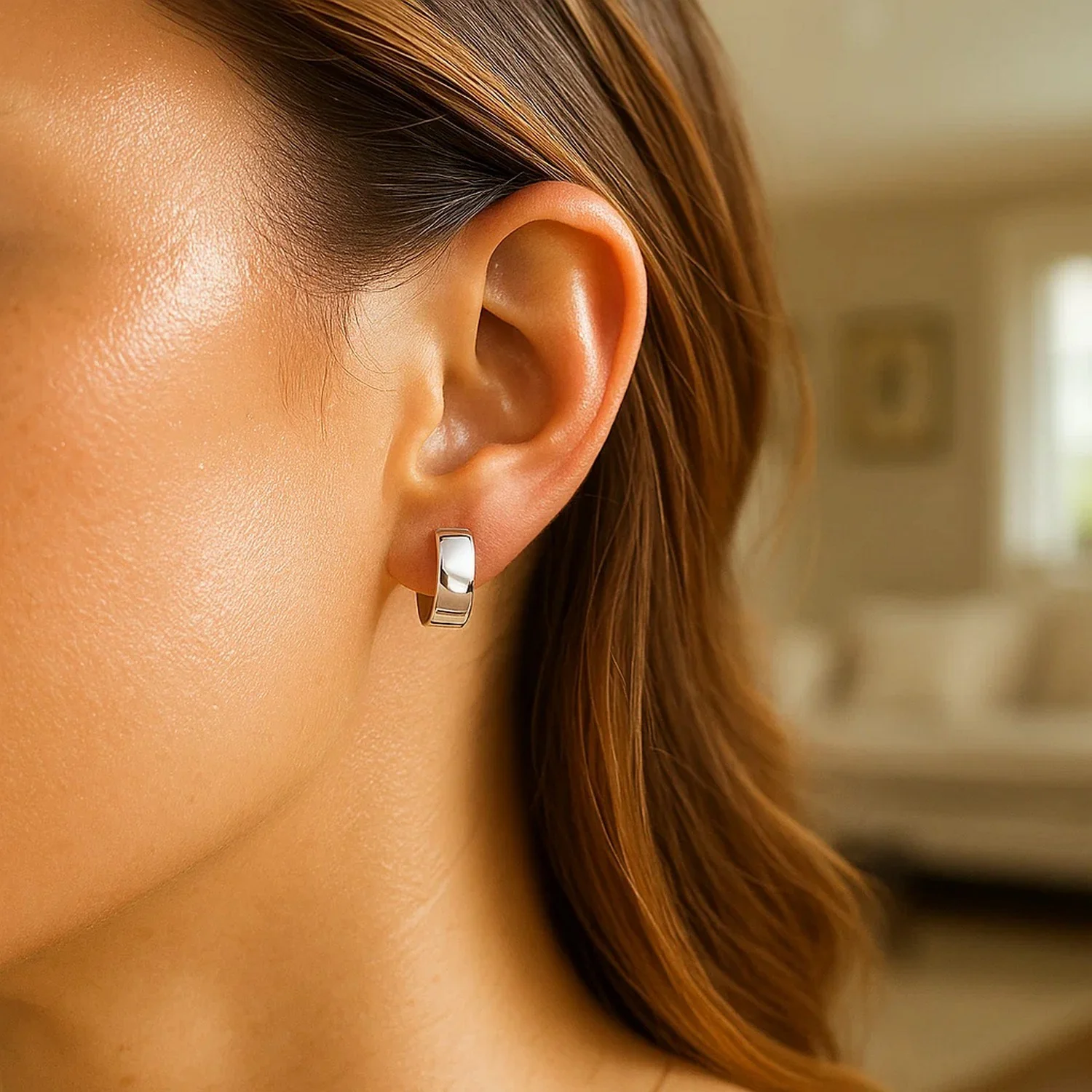 14k White Gold Snuggable Hoop Earrings - Image 4