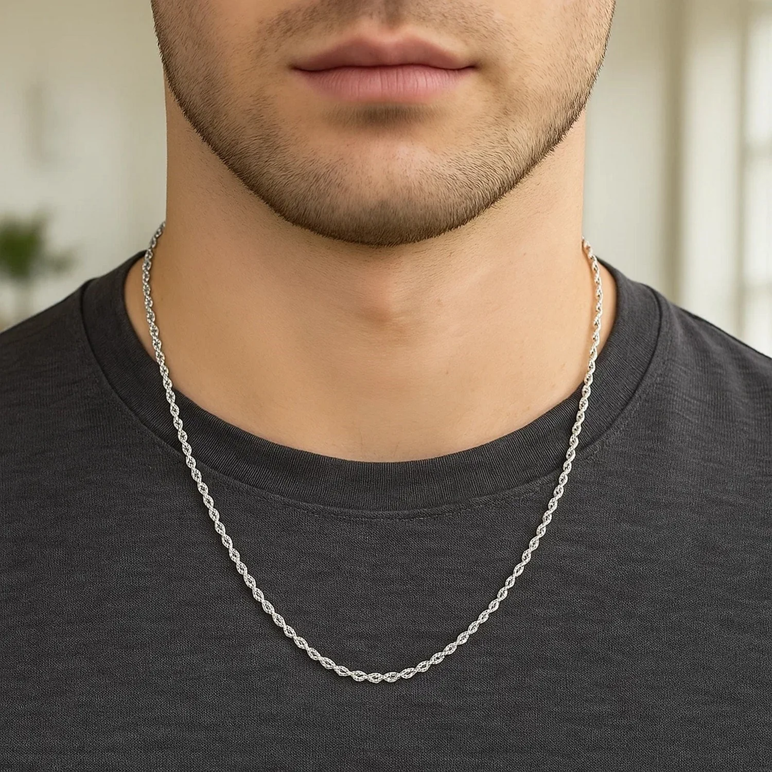 14k White Gold Solid Diamond Cut Rope Chain 1.5mm - Image 14