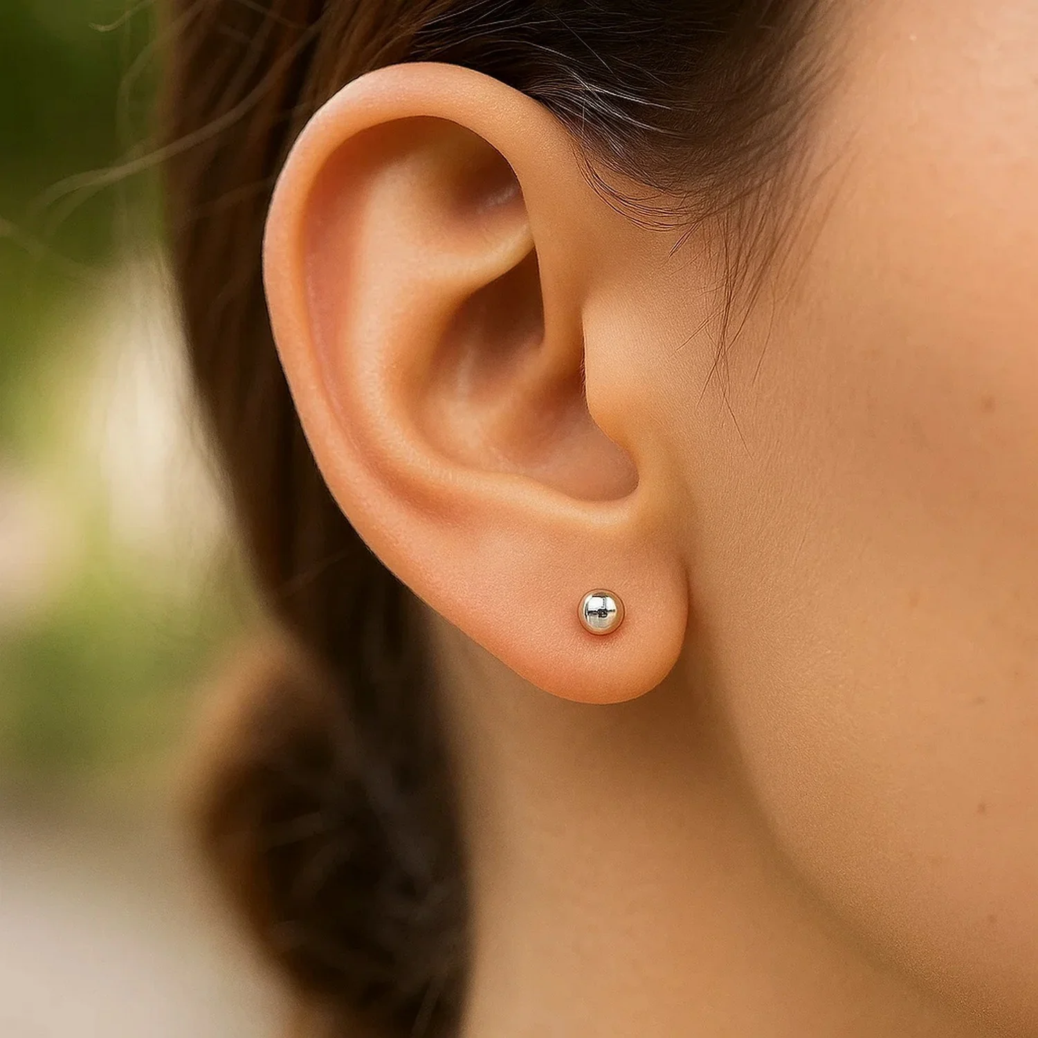 14k White Gold Spherical Stud Earrings (3.0 mm) - Image 4
