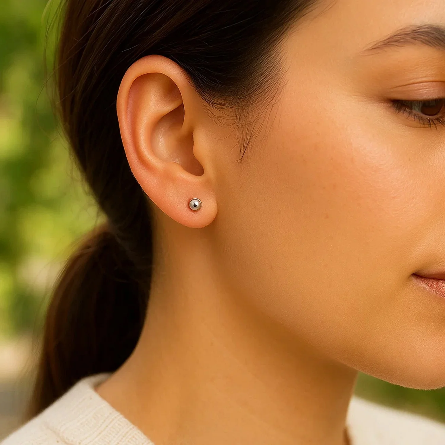 14k White Gold Spherical Stud Earrings (3.0 mm) - Image 5