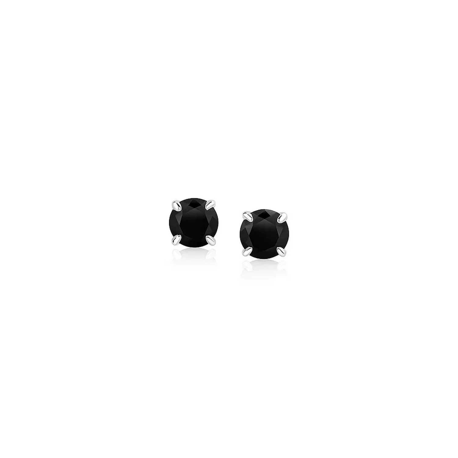 14k White Gold Stud Earrings with Black 4mm Cubic Zirconia