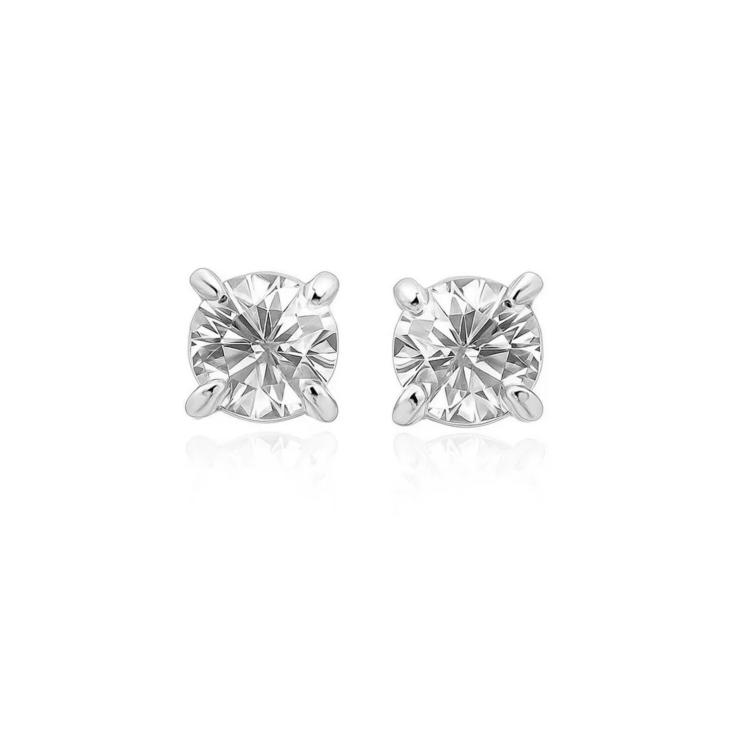 14k White Gold Stud Earrings with White Hue Faceted Cubic Zirconia