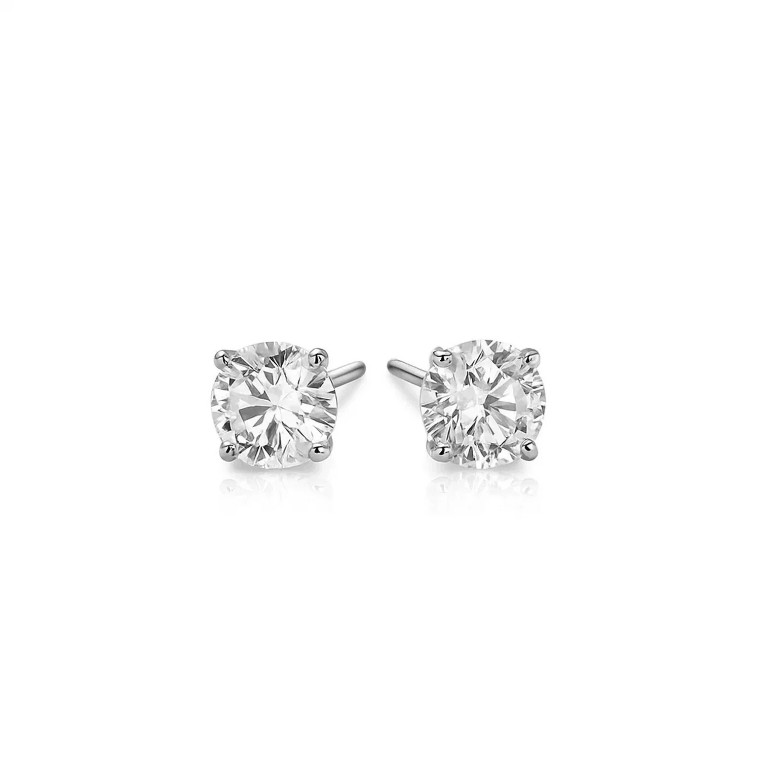 14k White Gold Stud Earrings with White Hue Faceted Cubic Zirconia - Image 2