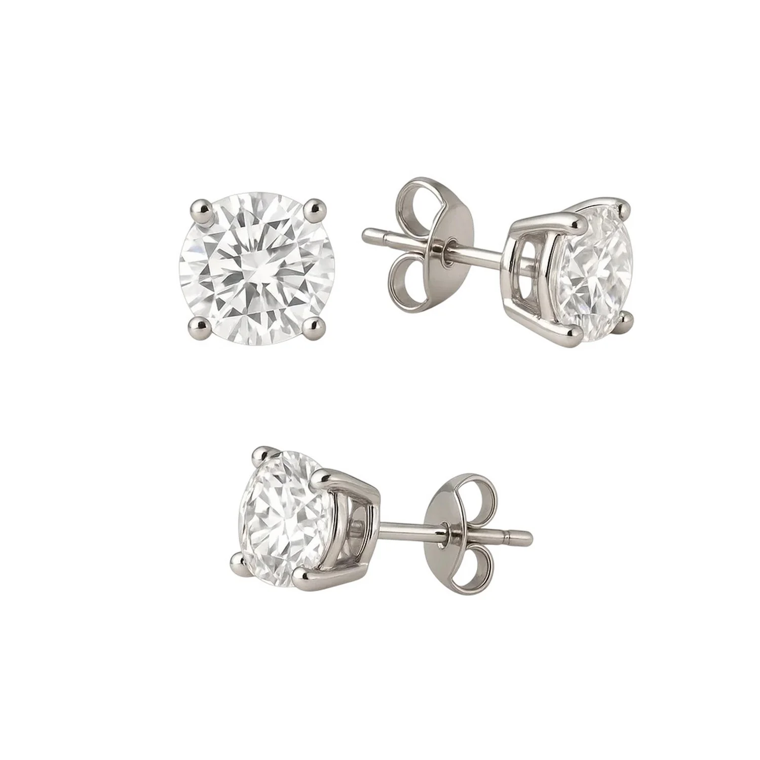 14k White Gold Stud Earrings with White Hue Faceted Cubic Zirconia - Image 5