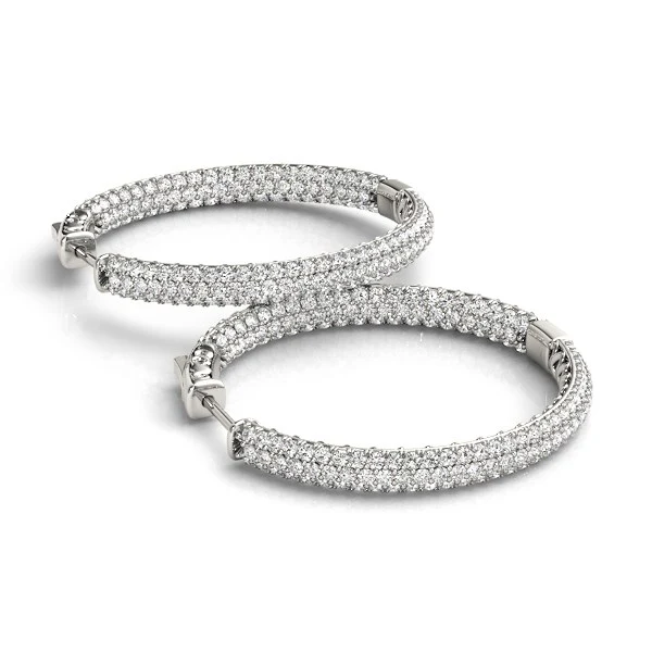 14k White Gold Two Row Pave Set Diamond Hoop Earrings (7 cttw) - Image 3