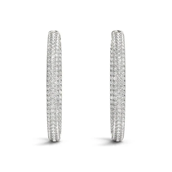14k White Gold Two Row Pave Set Diamond Hoop Earrings (7 cttw) - Image 4