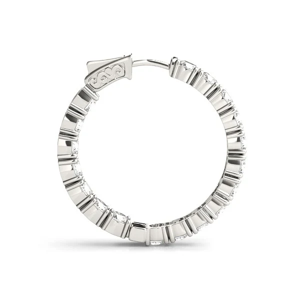 14k White Gold Two Sided Prong Set Diamond Hoop Earrings (3 1/2 cttw) - Image 2