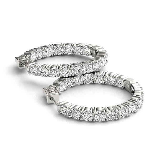 14k White Gold Two Sided Prong Set Diamond Hoop Earrings (3 1/2 cttw) - Image 3