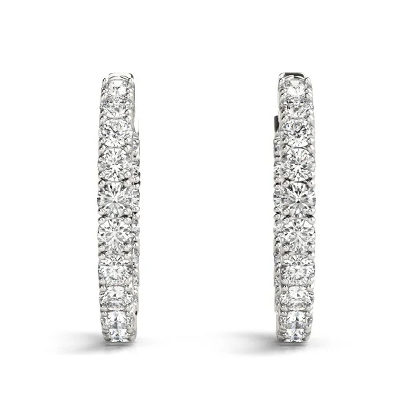 14k White Gold Two Sided Prong Set Diamond Hoop Earrings (3 1/2 cttw) - Image 4