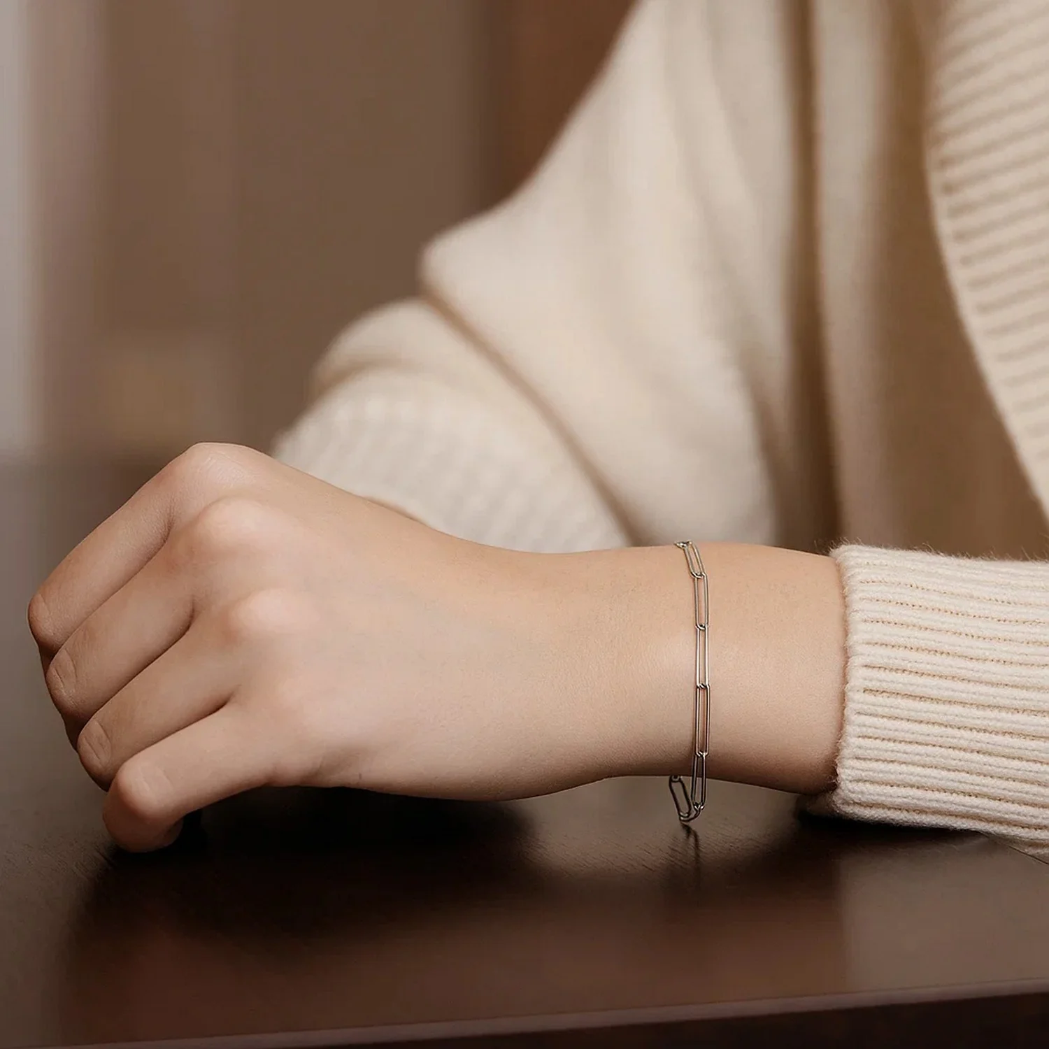 14k White Gold Wire Paperclip Bracelet (2.7mm) - Image 5
