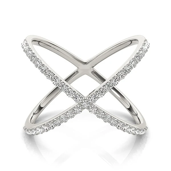 14k White Gold X Style Thin Ring with Diamonds (1/2 cttw) - Image 2
