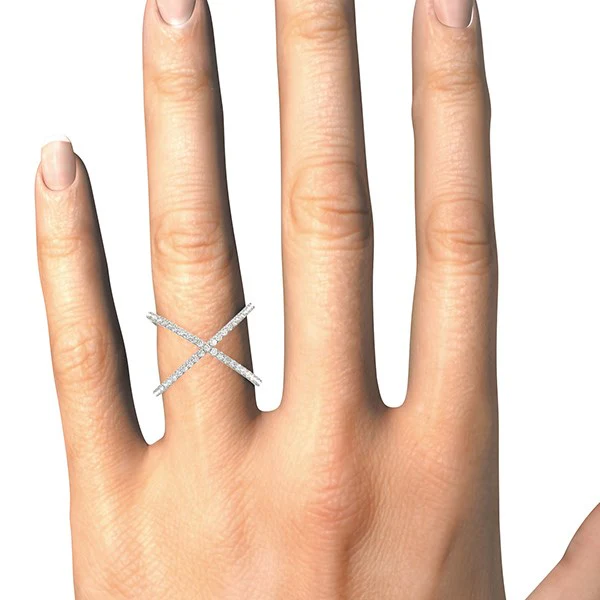 14k White Gold X Style Thin Ring with Diamonds (1/2 cttw) - Image 4