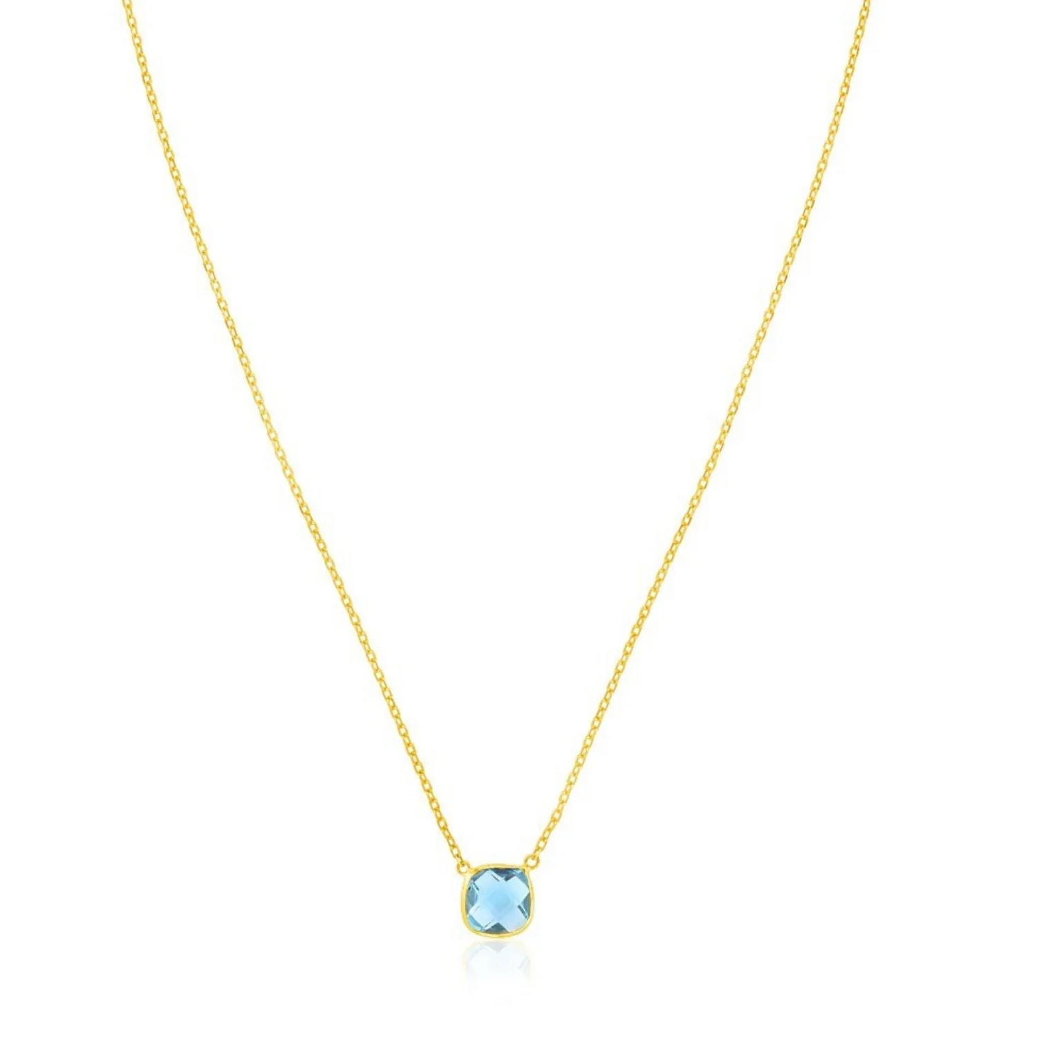 14k Yellow Gold 17 inch Necklace with Cushion Blue Topaz - Image 5