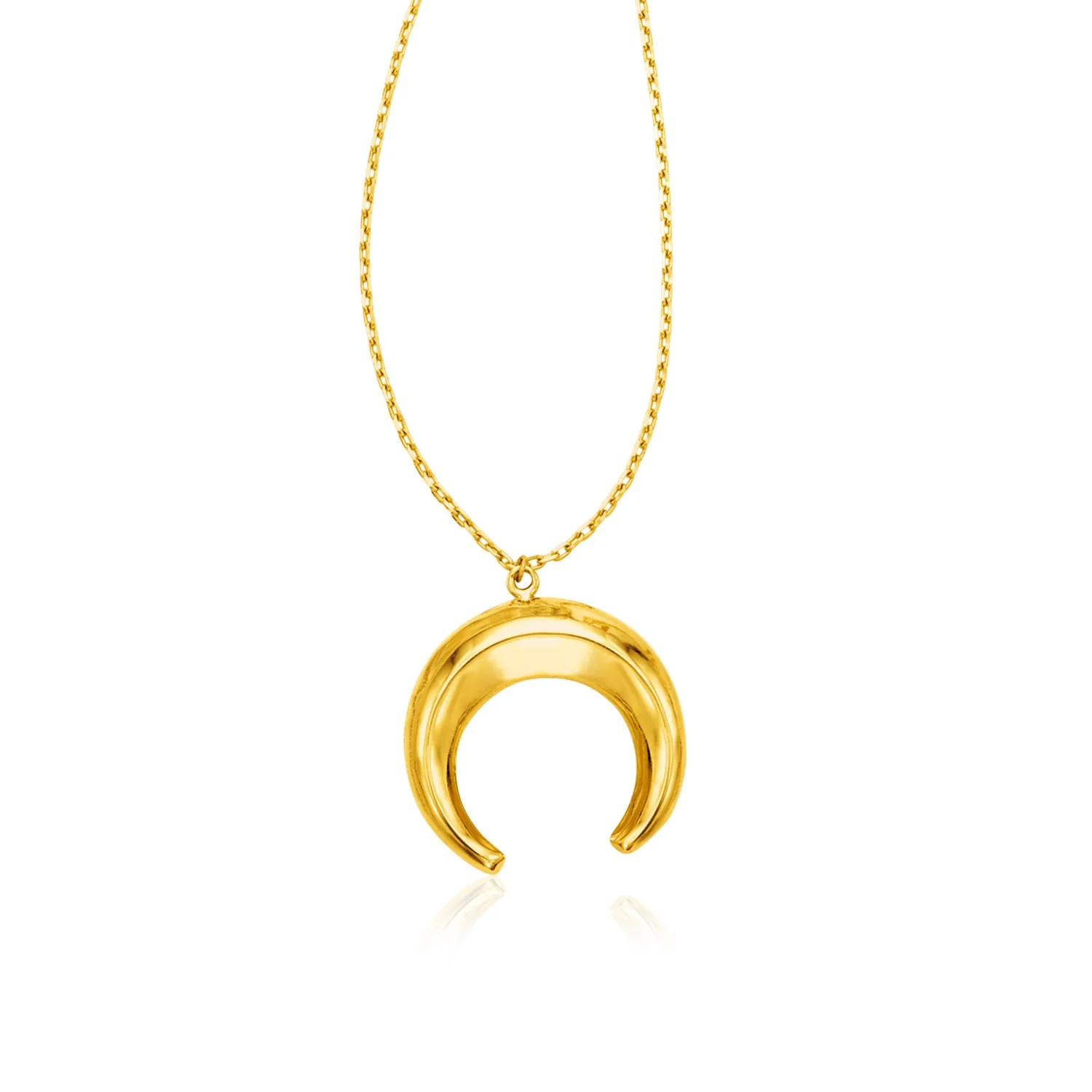 14k Yellow Gold 17 inch Necklace with Domed Moon Motif Pendant - Image 2