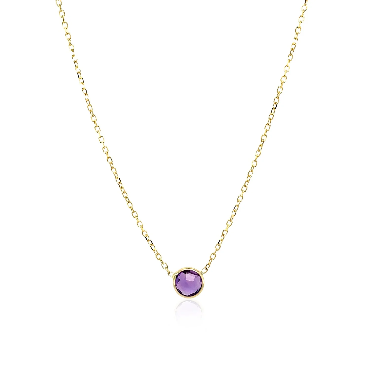 14k Yellow Gold 17 inch Necklace with Round Amethyst - Image 2