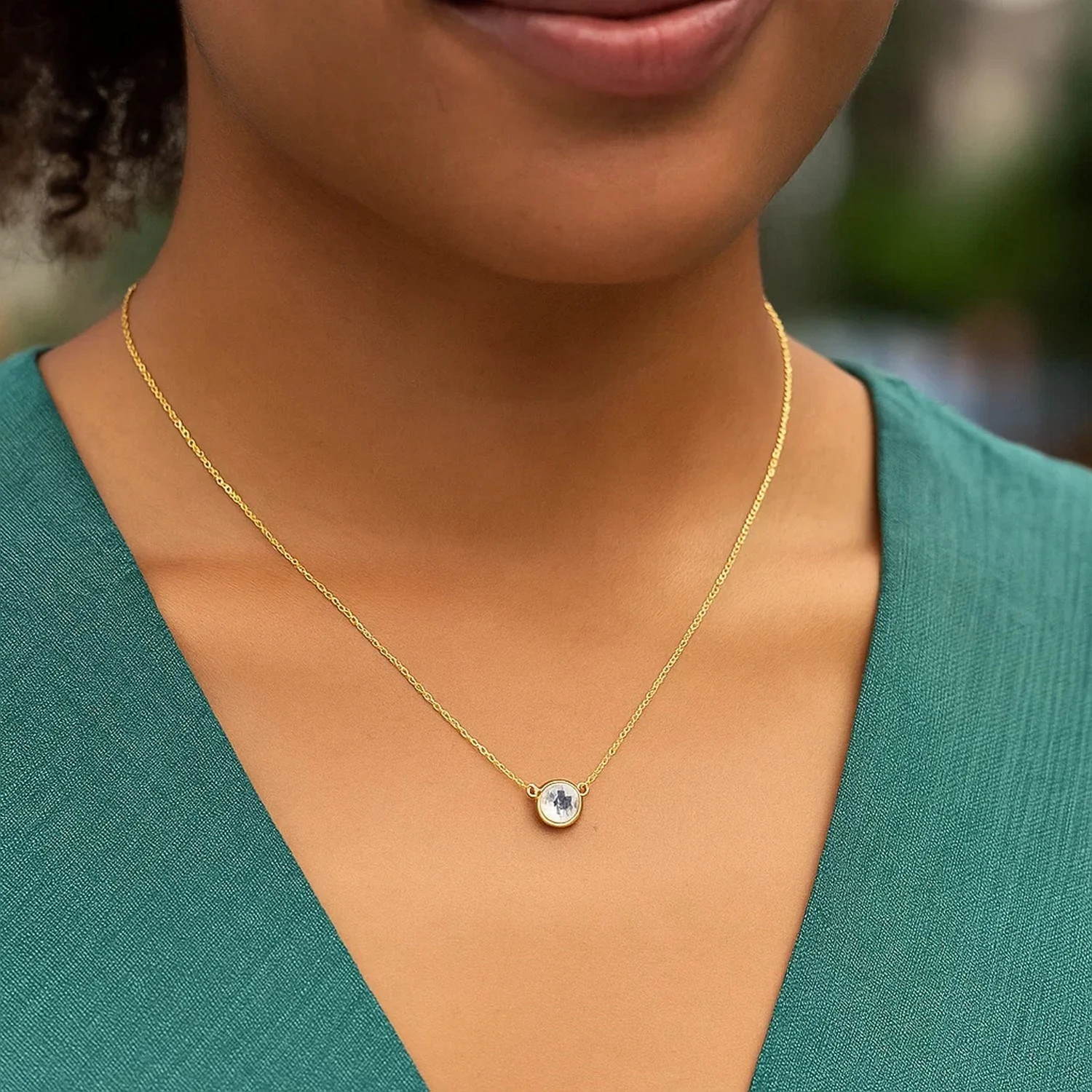 14k Yellow Gold 17 inch Necklace with Round White Topaz - Image 10