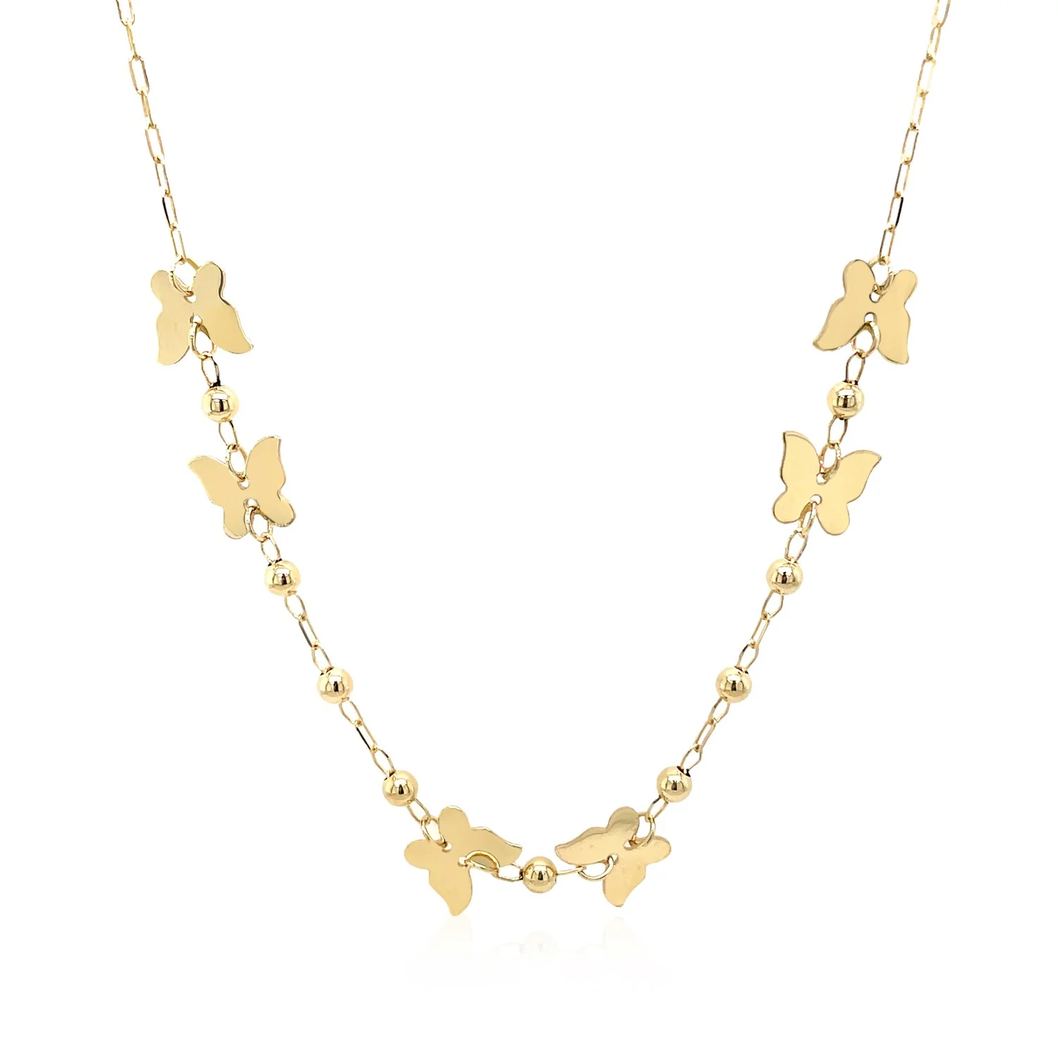 14k Yellow Gold 18 inch Necklace with Polished Butterflies and Beads - Image 7
