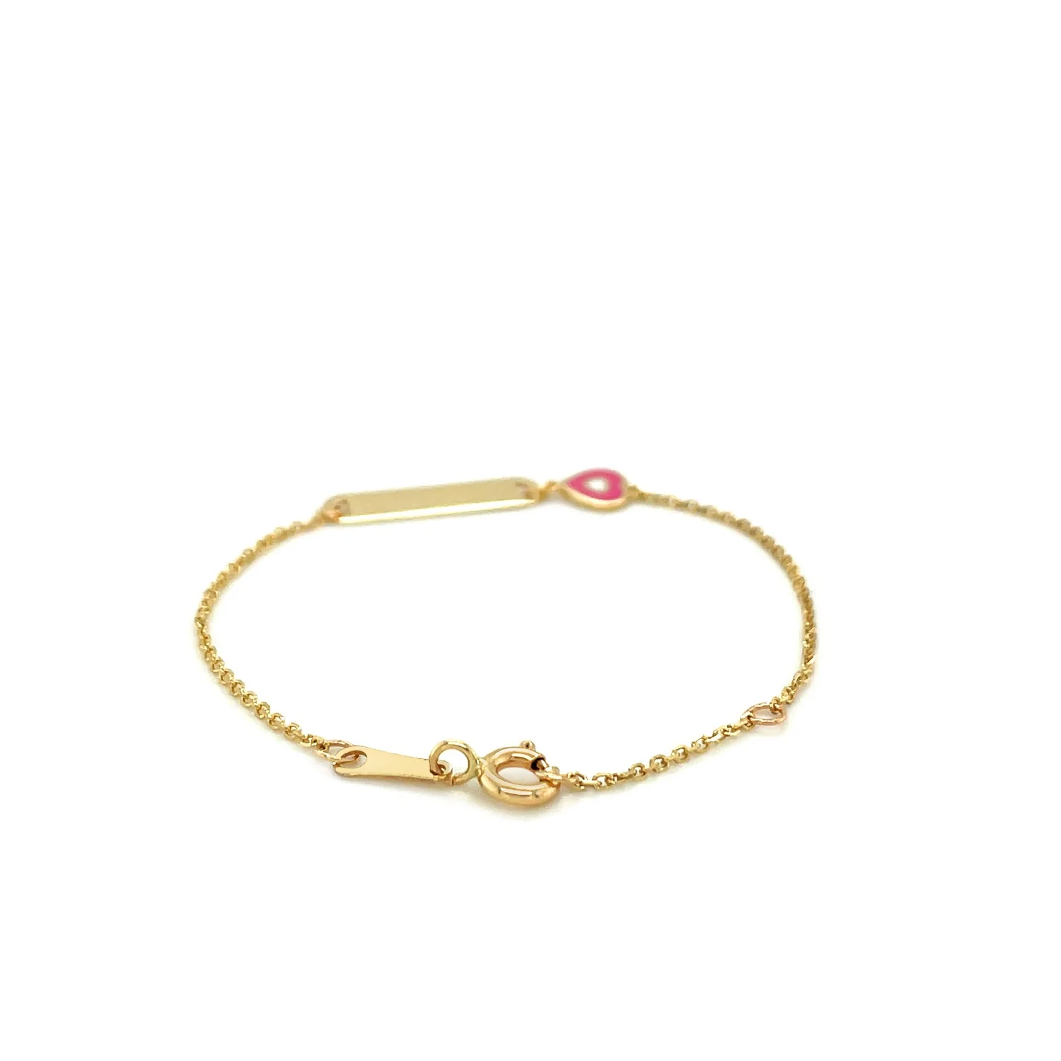 14k Yellow Gold 5 1/2 inch Childrens ID Bracelet with Enameled Heart - Image 2