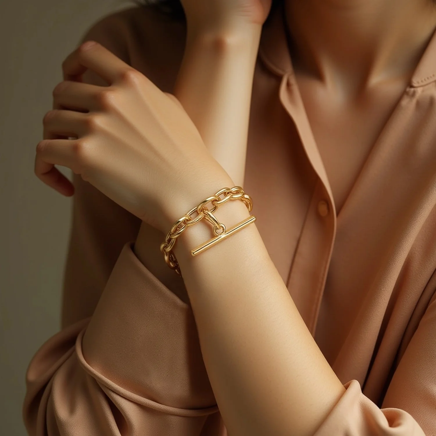 14k Yellow Gold 7 1/5 inch Alternating Oval and Round Chain Bracelet with Toggle - Image 2