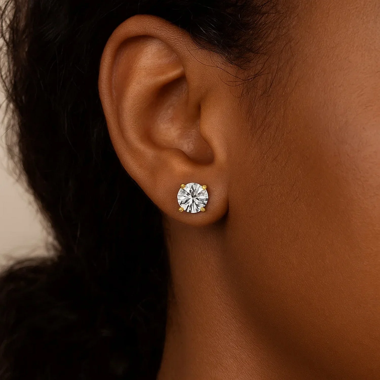 14k Yellow Gold 8.0mm Round CZ Stud Earrings - Image 4