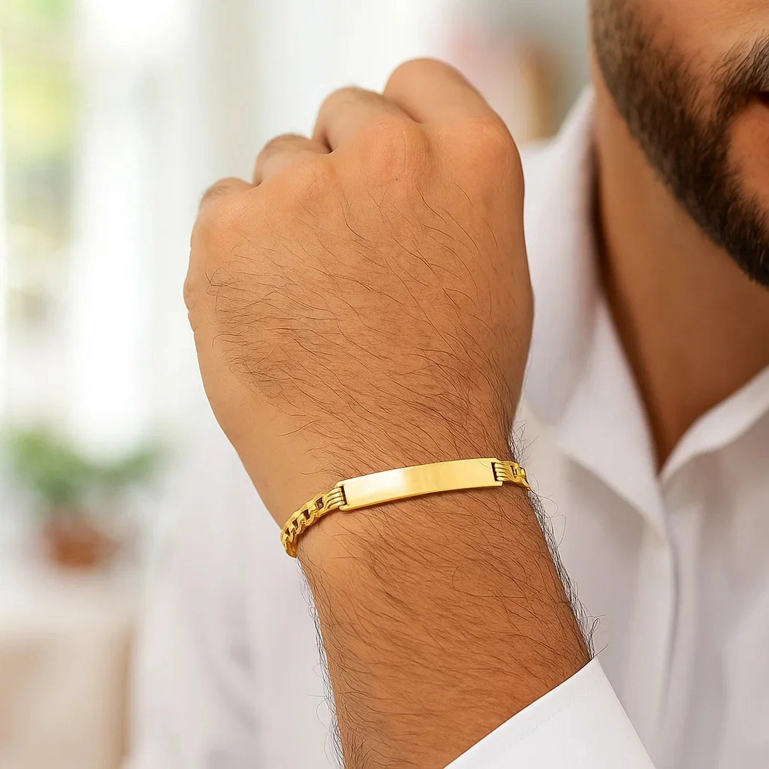 14k Yellow Gold 8 1/2 inch Mens Curb Chain ID Bracelet - Image 4
