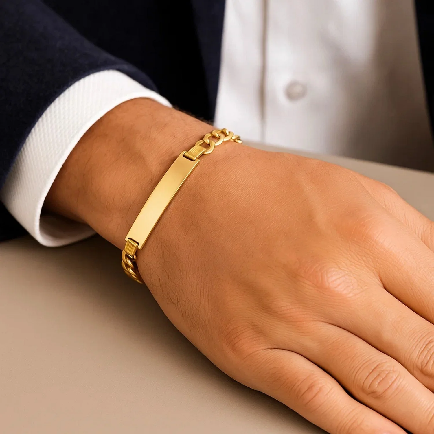 14k Yellow Gold 8 1/2 inch Mens Narrow Curb Chain ID Bracelet - Image 2