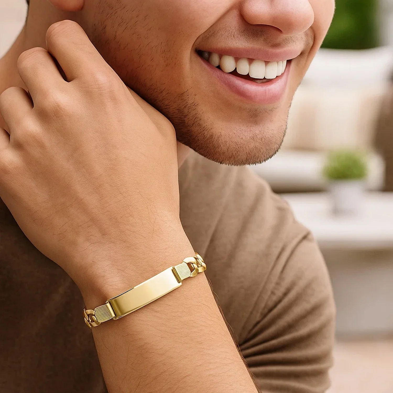14k Yellow Gold 8 1/2 inch Mens Wide Curb Chain ID Bracelet - Image 2