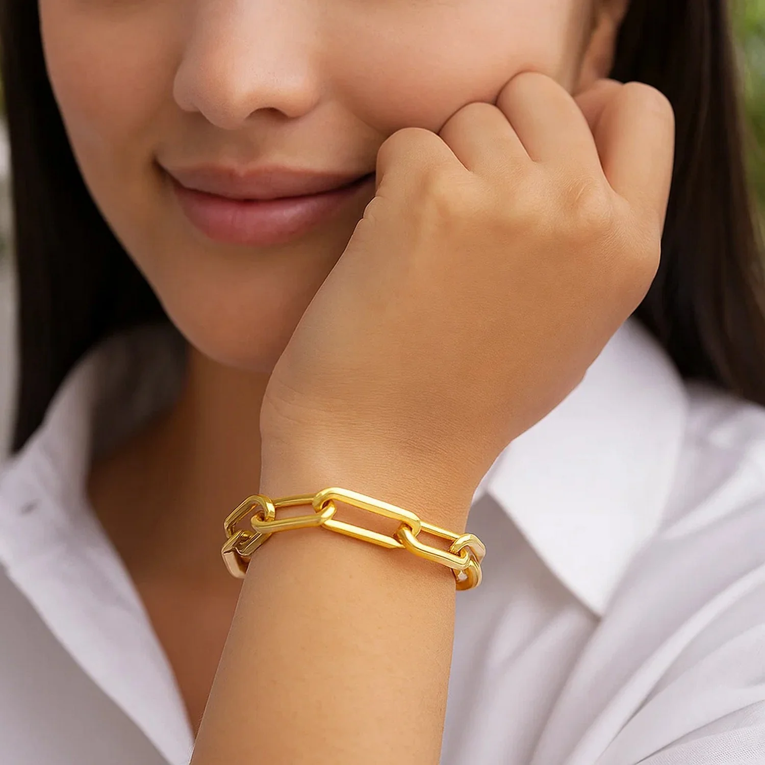 14k Yellow Gold 8 inch Extra Wide Paperclip Chain Bracelet - Image 3
