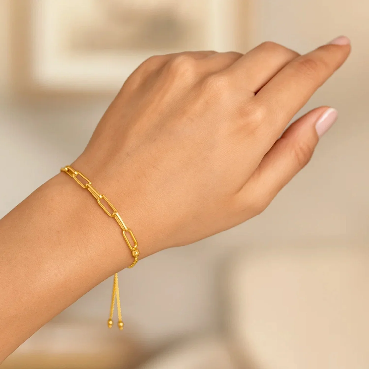 14K Yellow Gold Adjustable Bracelet with Paperclip Chain - Image 5