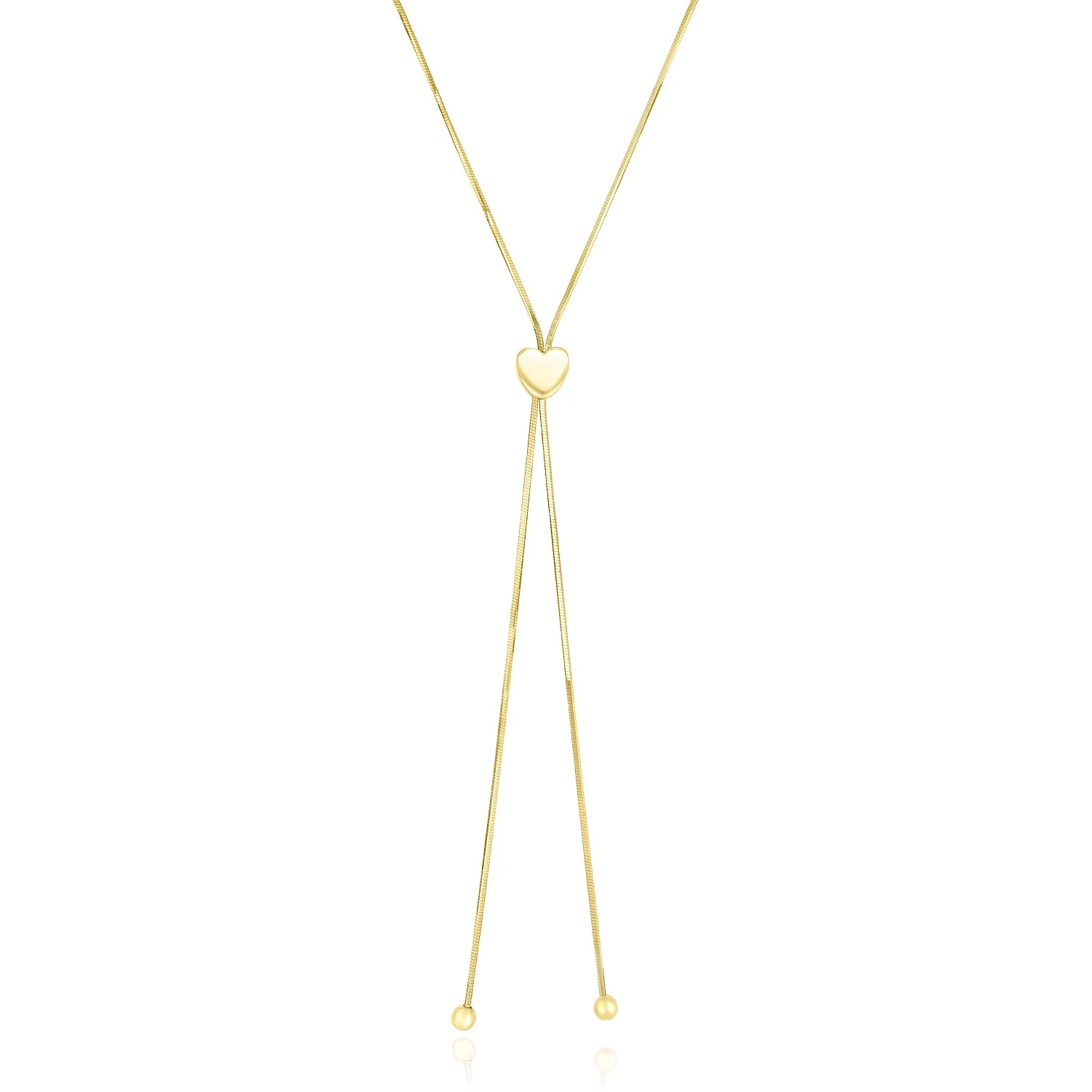 14k Yellow Gold Adjustable Heart Style Lariat Necklace - Image 3