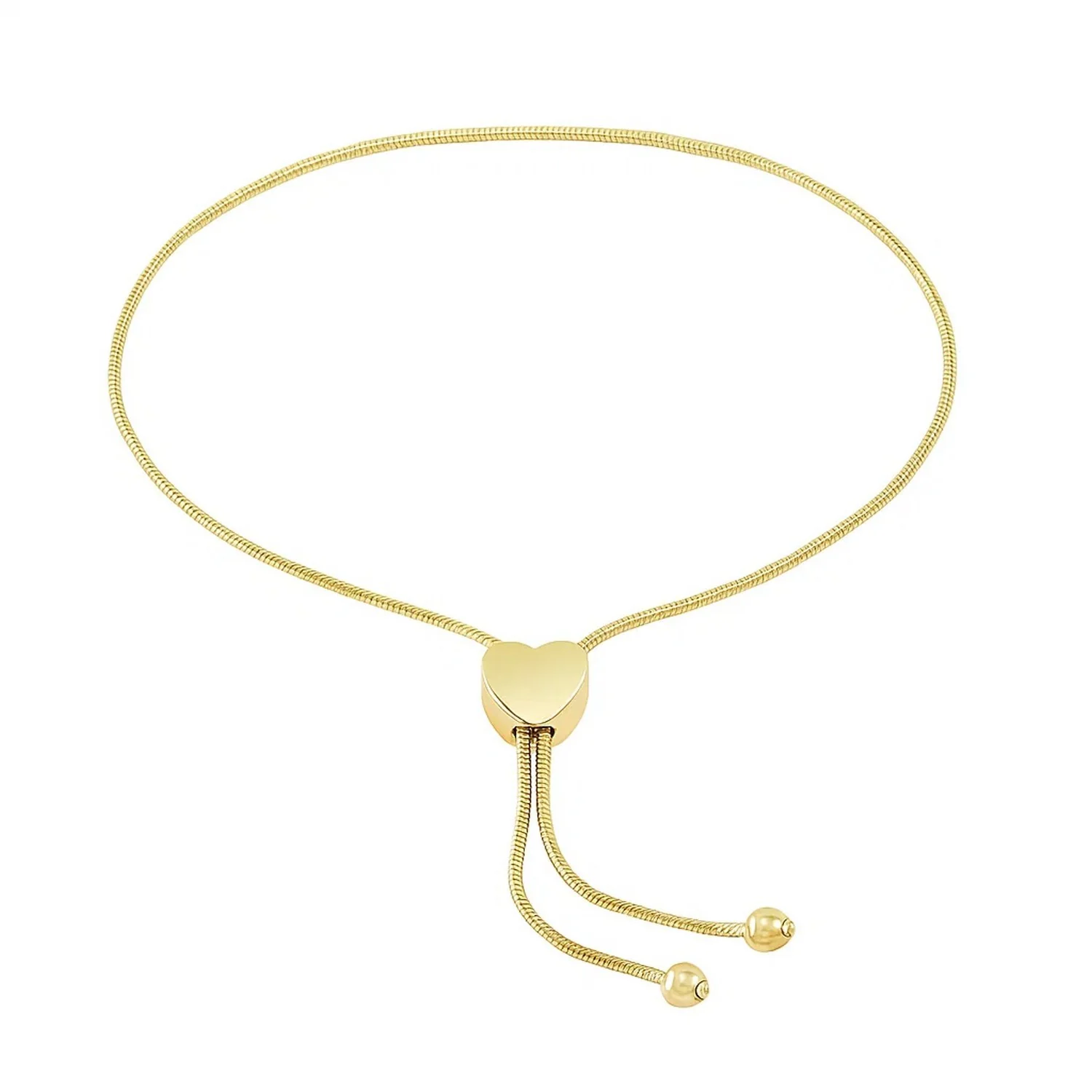 14k Yellow Gold Adjustable Lariat Style Heart Motif Bracelet - Image 4