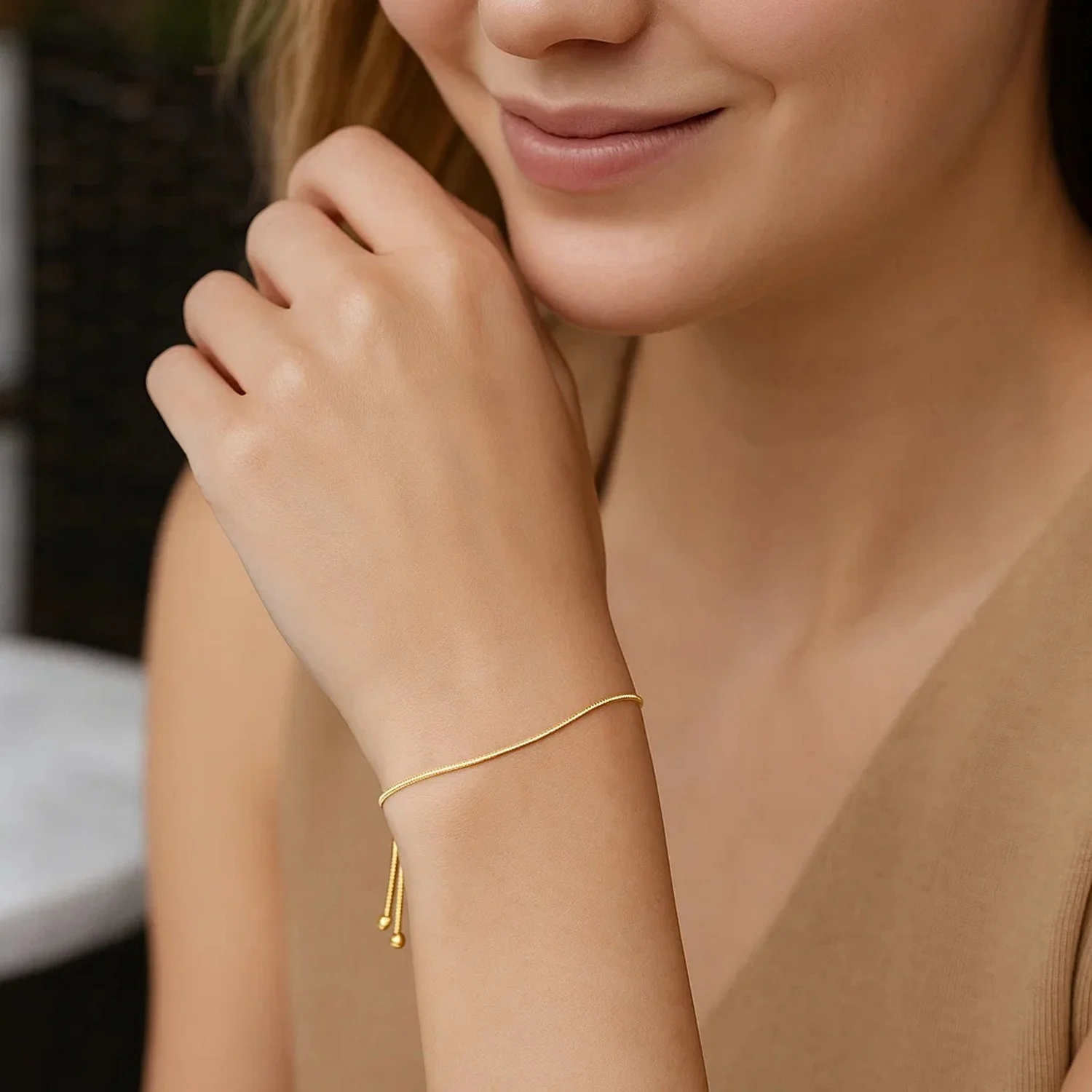 14k Yellow Gold Adjustable Lariat Style Heart Motif Bracelet - Image 5