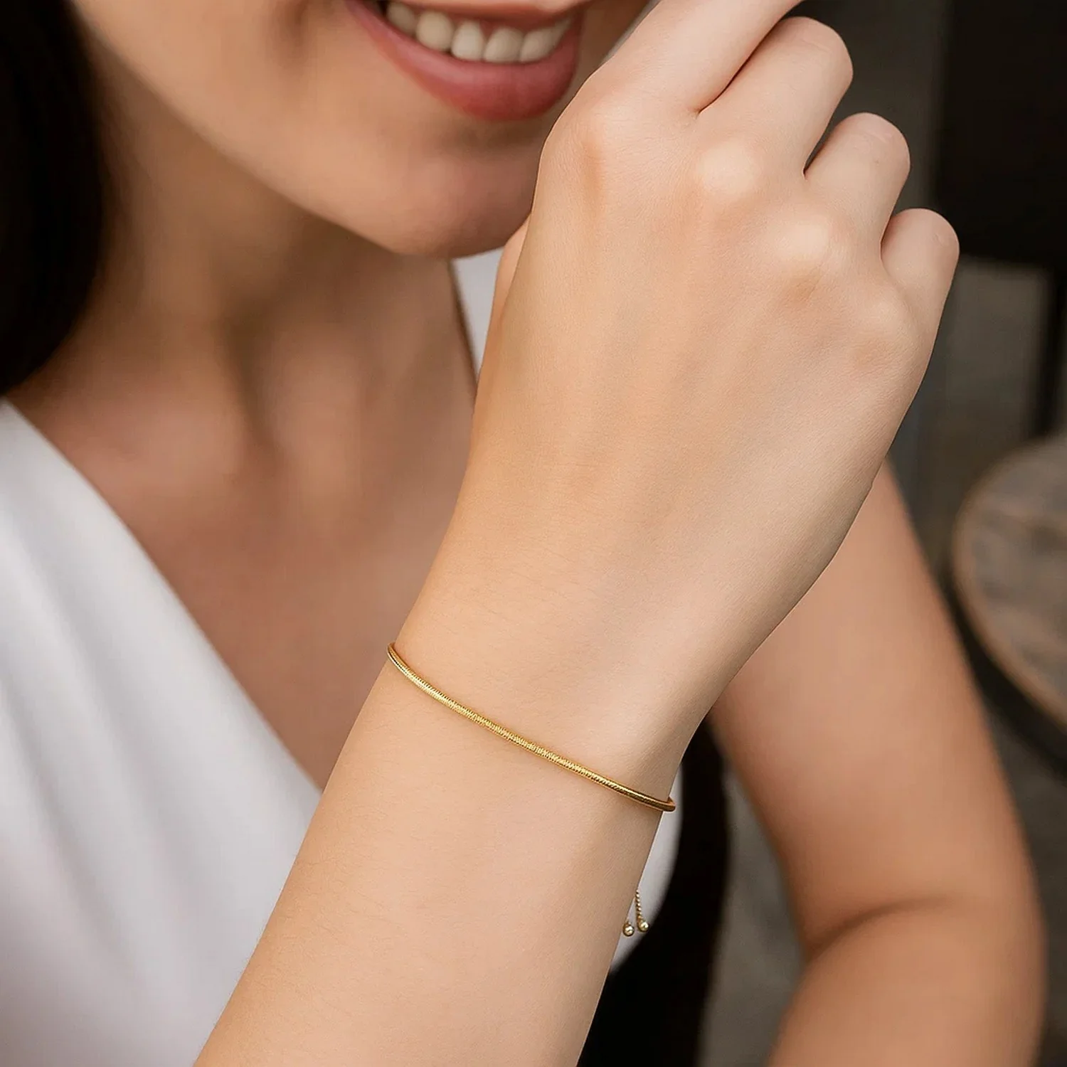 14k Yellow Gold Adjustable Lariat Style Heart Motif Bracelet - Image 7