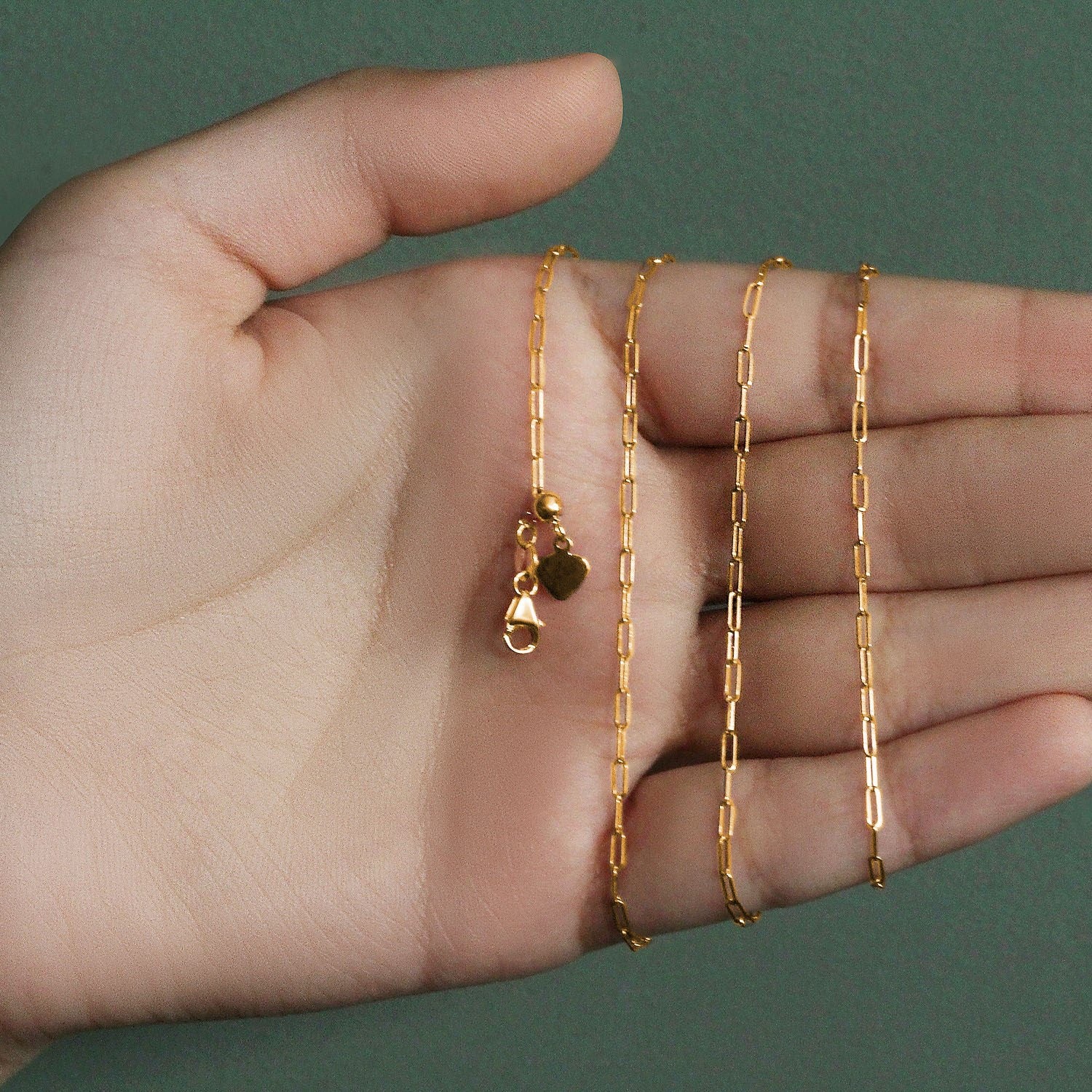 14k Yellow Gold Adjustable Paperclip Chain 1.5mm - Image 7