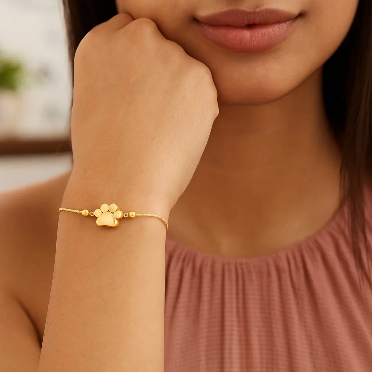 14k Yellow Gold Adjustable Paw Print Bracelet - Image 3