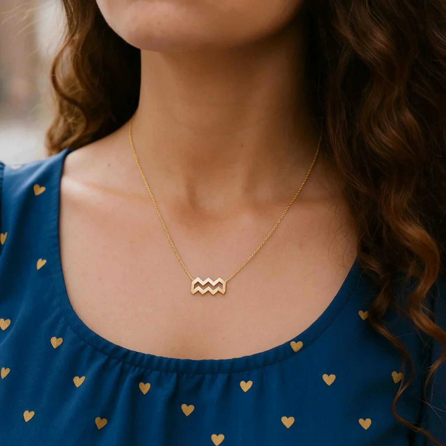 14K Yellow Gold Aquarius Necklace - Image 8