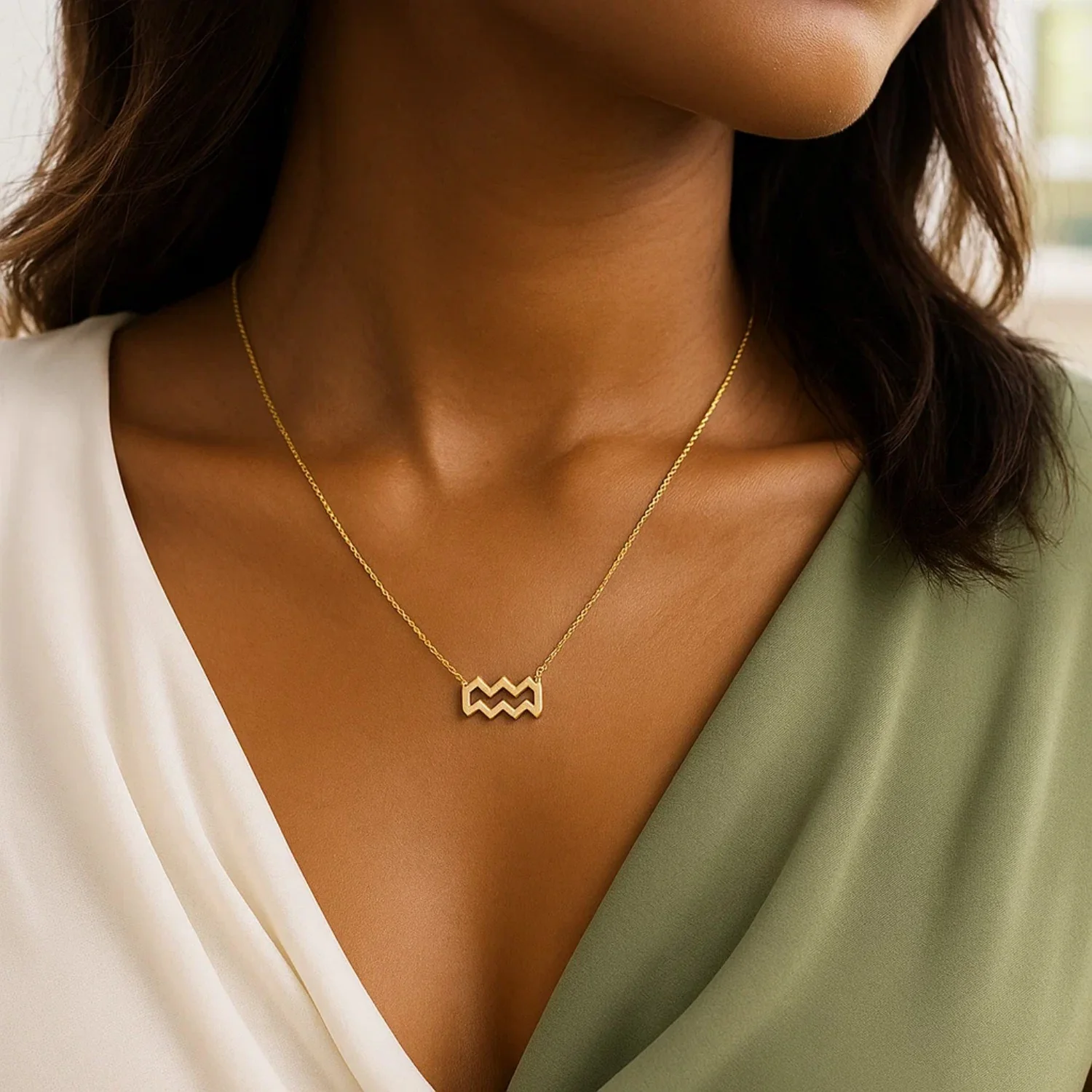 14K Yellow Gold Aquarius Necklace - Image 9