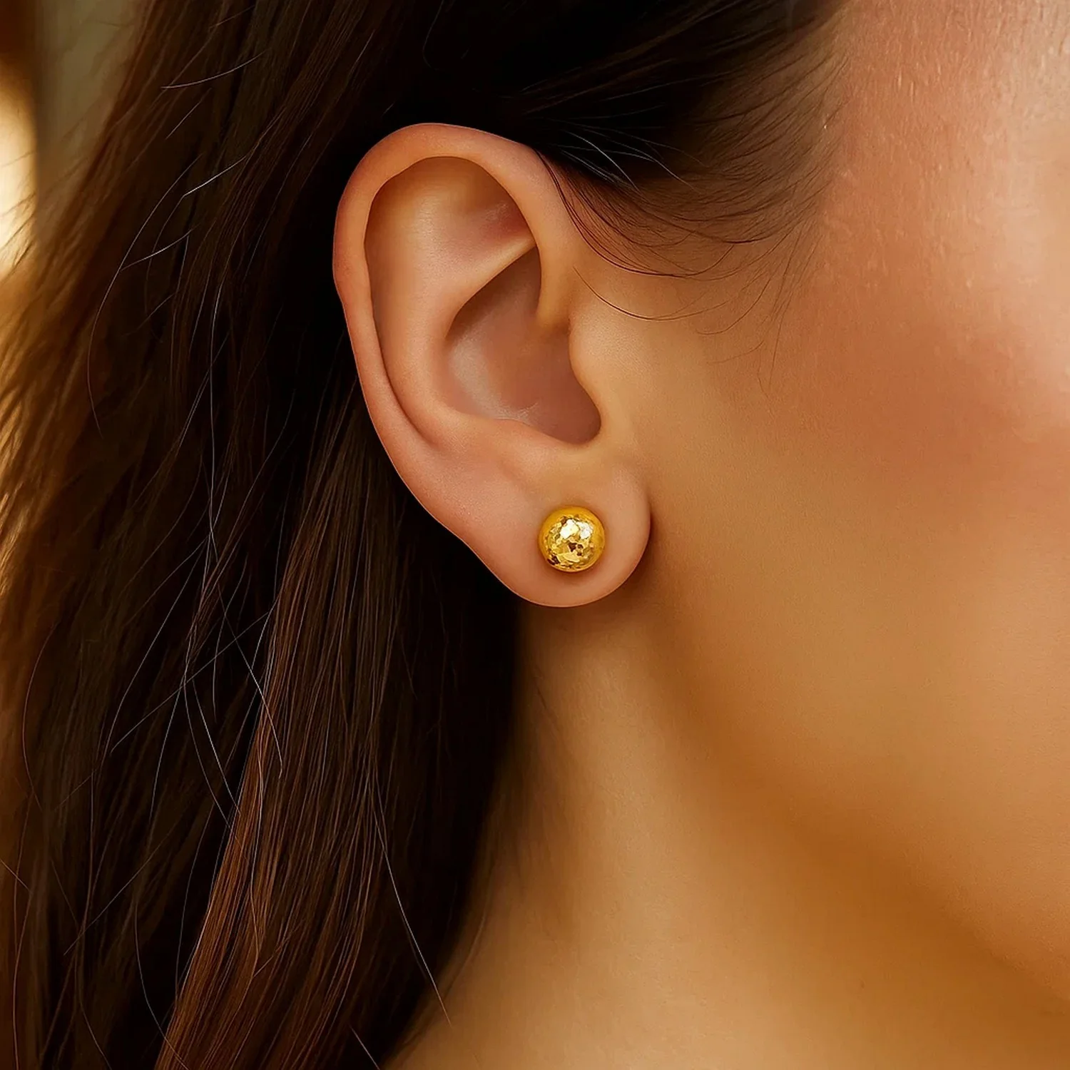 14k Yellow Gold Ball Earrings with Crystal Cut Texture - Image 2