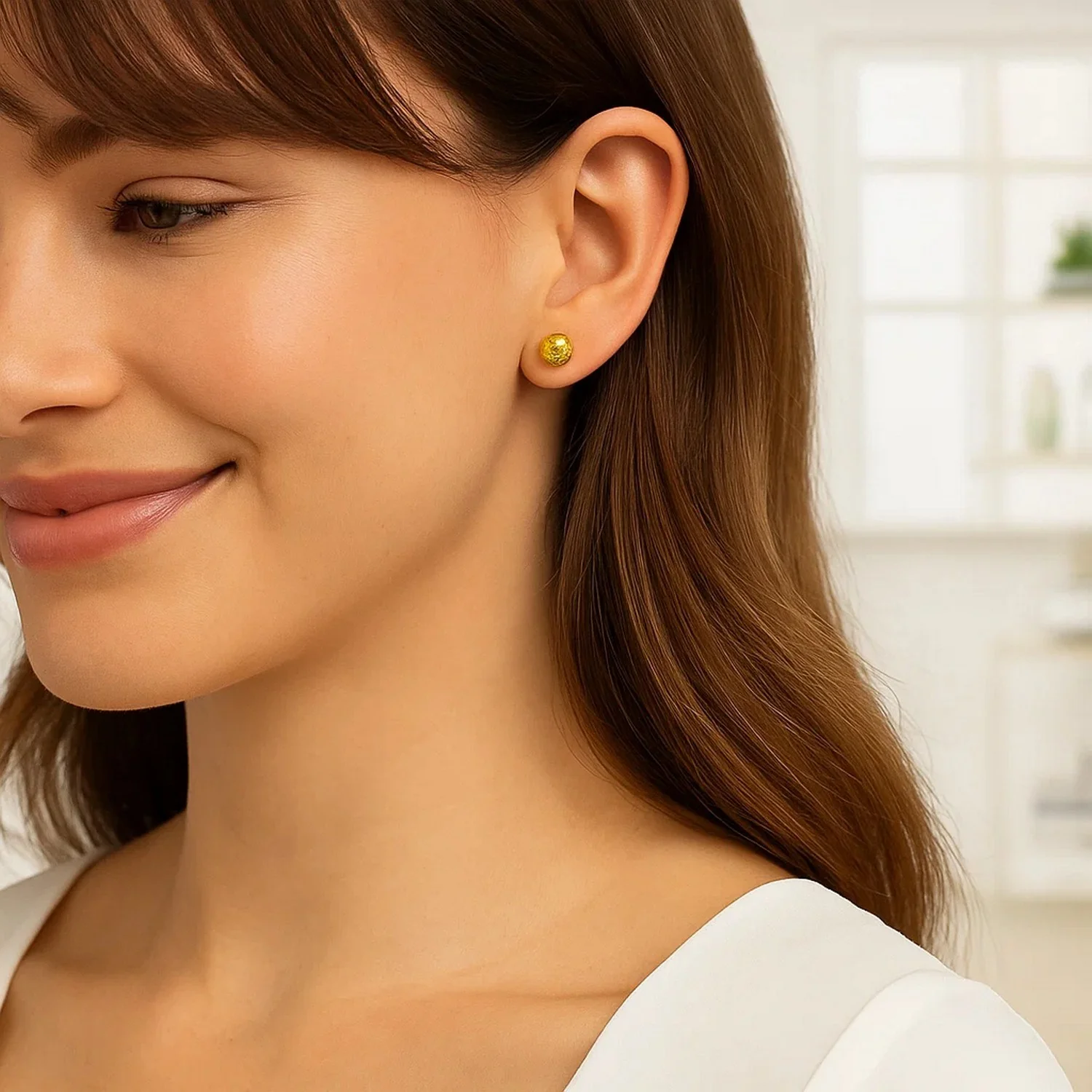 14k Yellow Gold Ball Earrings with Crystal Cut Texture - Image 2