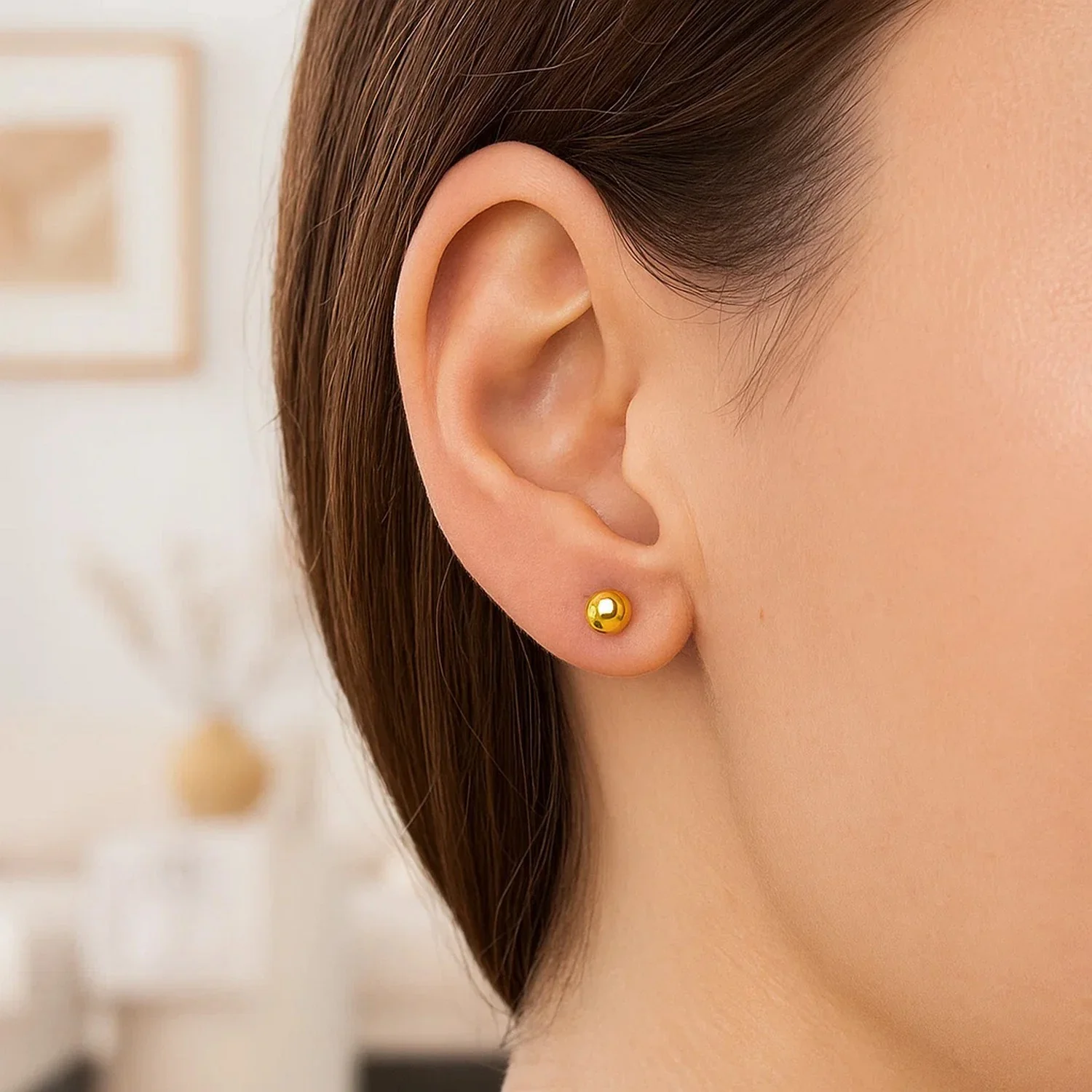 14k Yellow Gold Ball Style Stud Earrings (4.0 mm) - Image 6