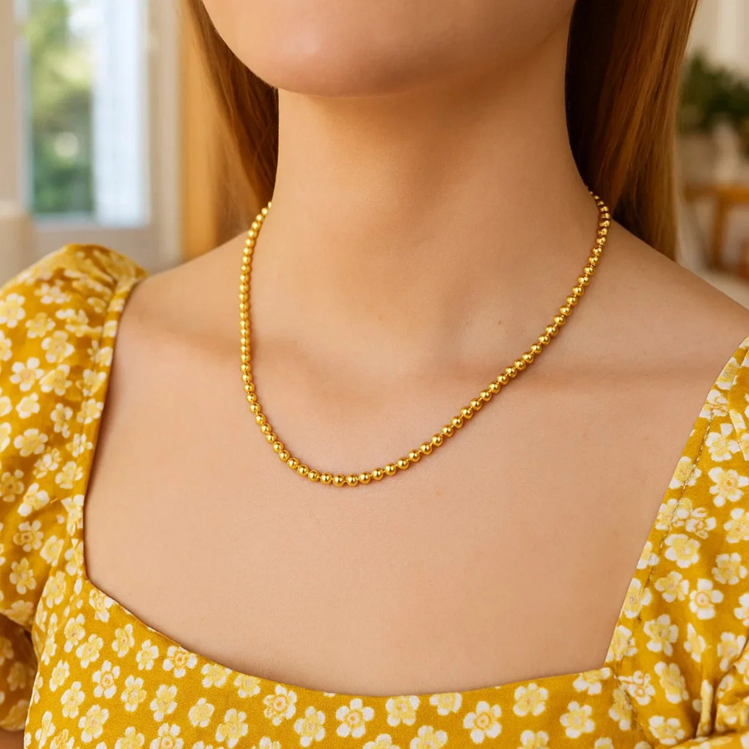 14k Yellow Gold Bead Chain Necklace(4mm) - Image 10