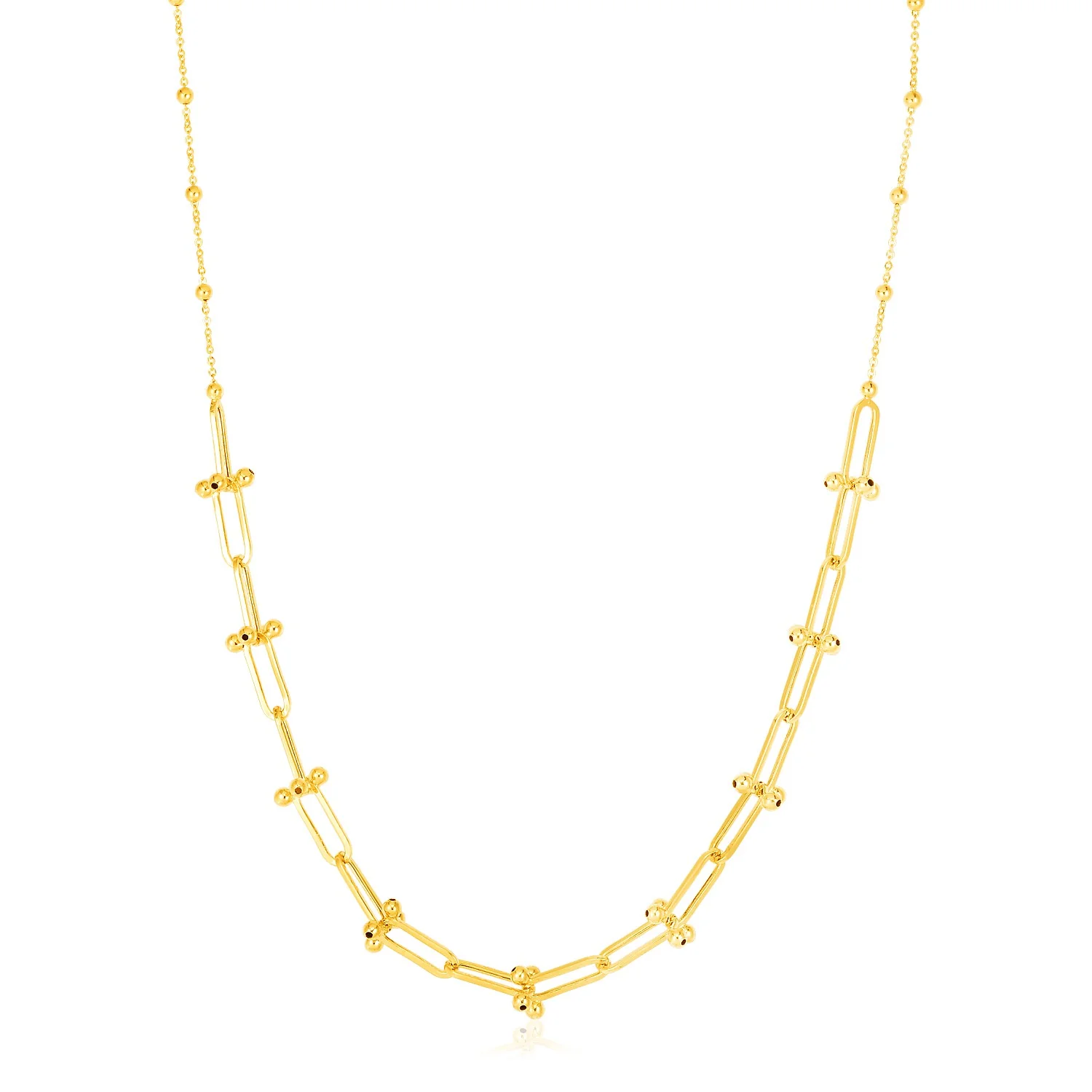 14k Yellow Gold Beaded U Link Chain Necklace - Image 2