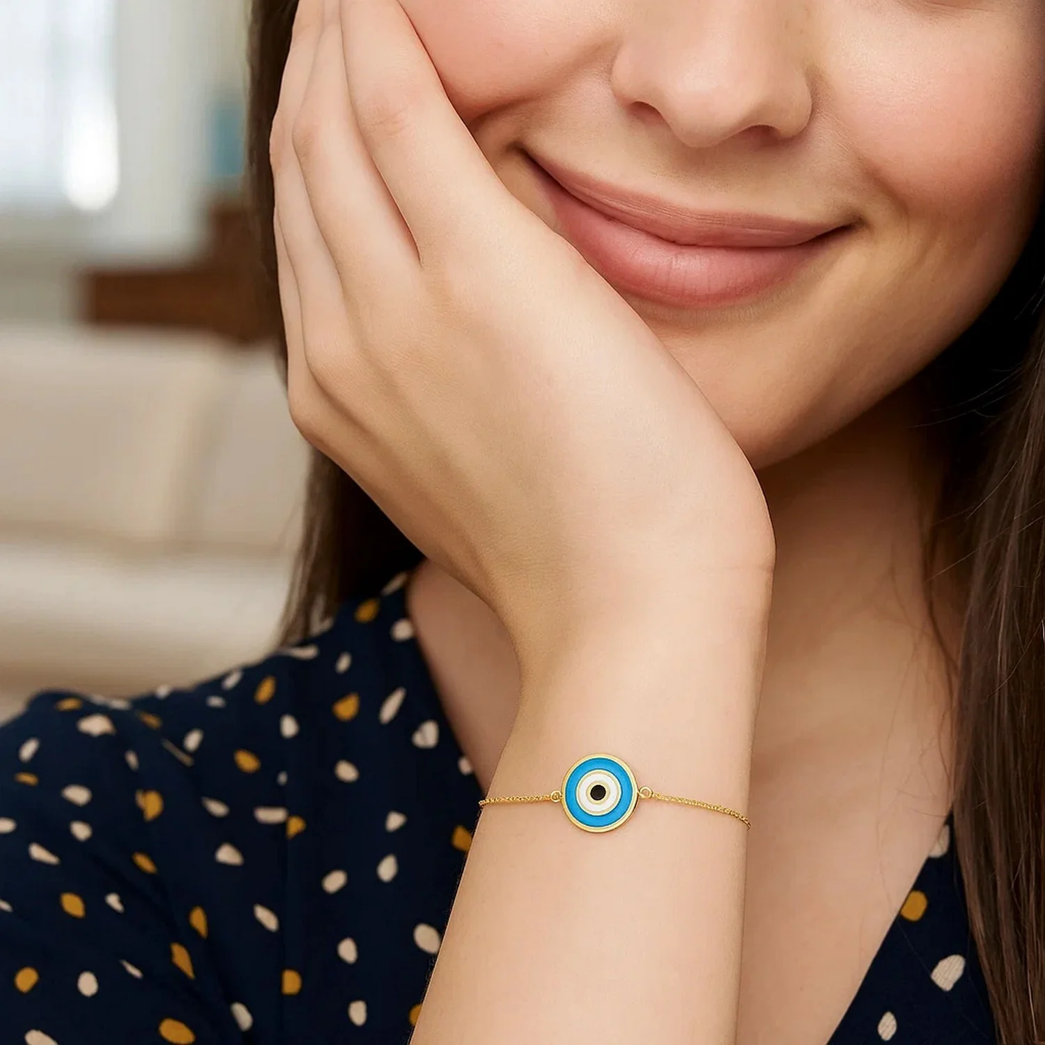 14k Yellow Gold Blue Evil Eye Bracelet - Image 4